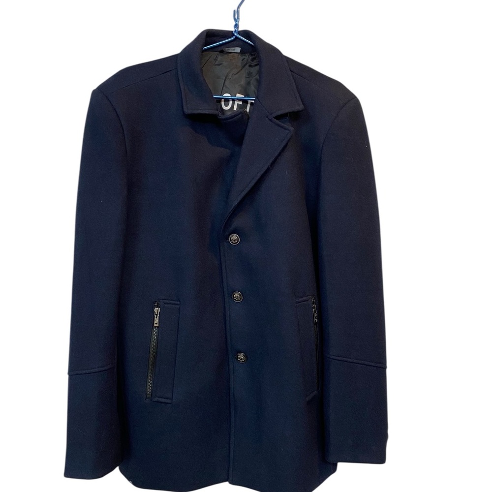 PEACOAT Men's size Medium Navy Blue single breasted jacket lined  with full zip